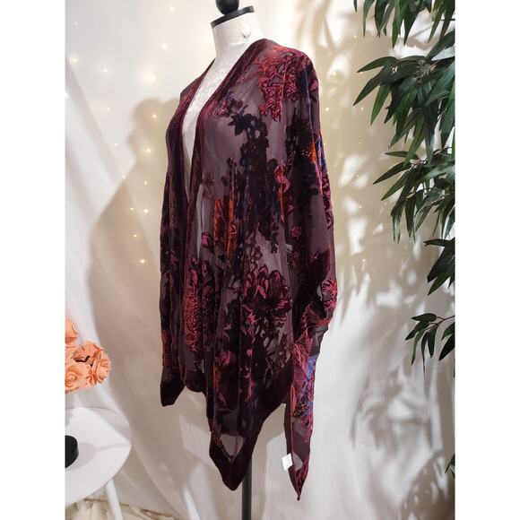 Wehello Womens Sheer Floral Velvet Burnout Open Kimono One Size Boho Hippie - Picture 4 of 12